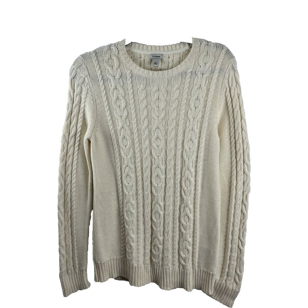L.L. Bean Cream-Coloured Cable Knit Sweater Womens Size S